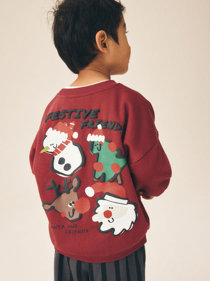Burgundy Red Christmas Crew Neck Joggers Set (3mths-7yrs) - image 2