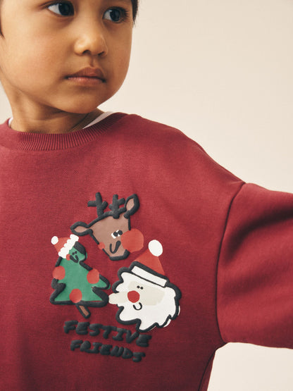 Burgundy Red Christmas Crew Neck Joggers Set (3mths-7yrs) - image 4