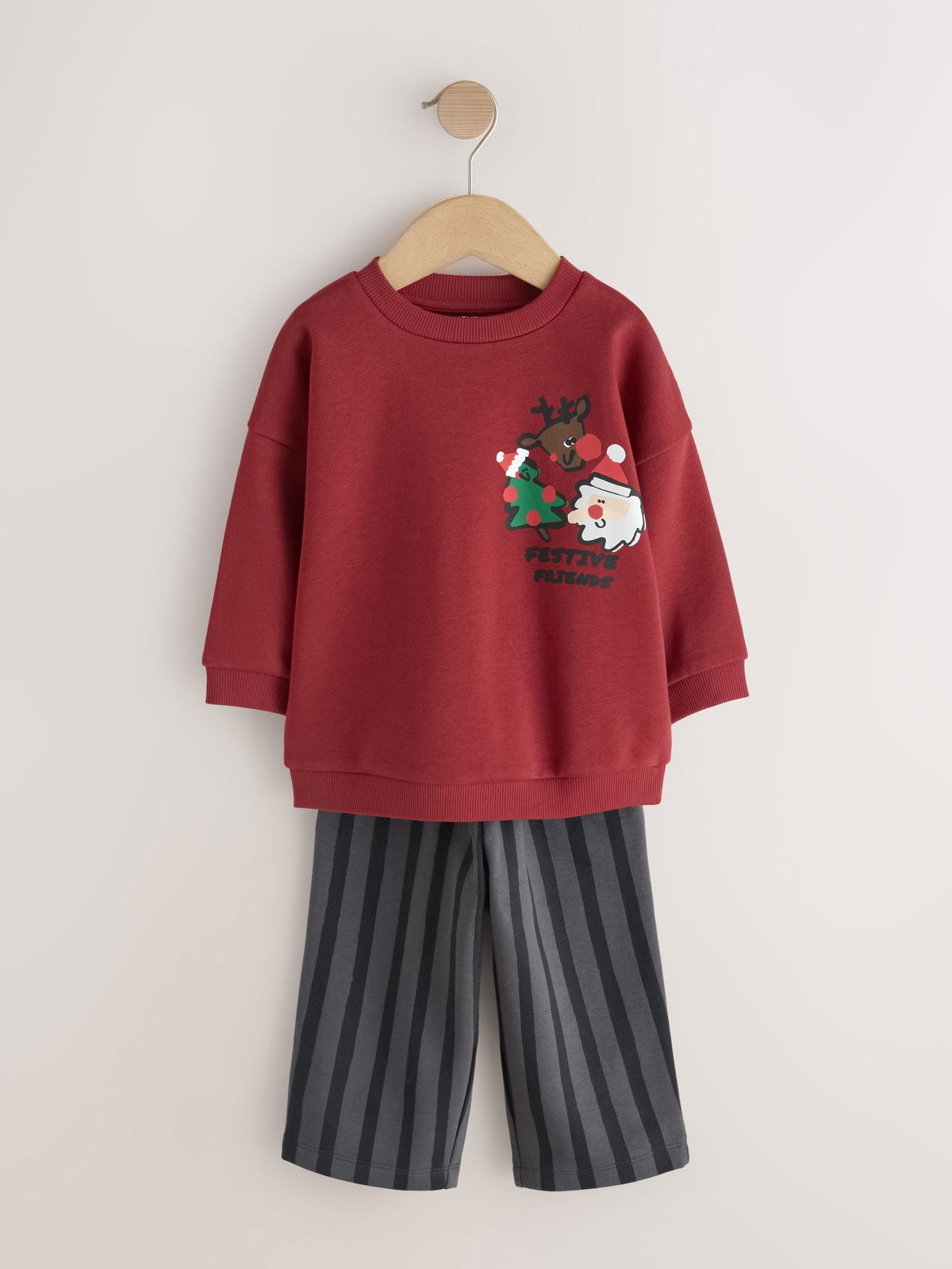 Burgundy Red Christmas Crew Neck Joggers Set (3mths-7yrs) - image 5