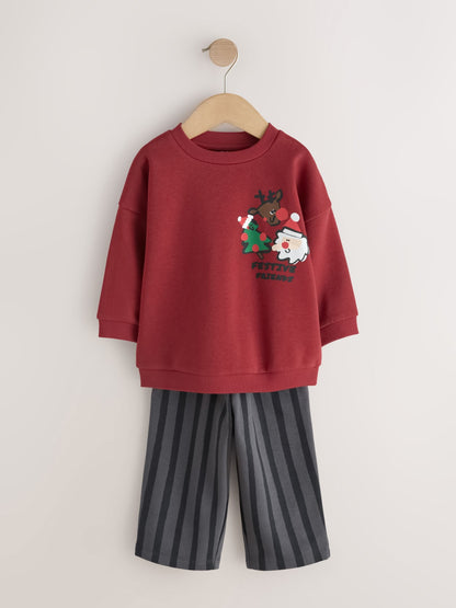 Burgundy Red Christmas Crew Neck Joggers Set (3mths-7yrs) - image 5
