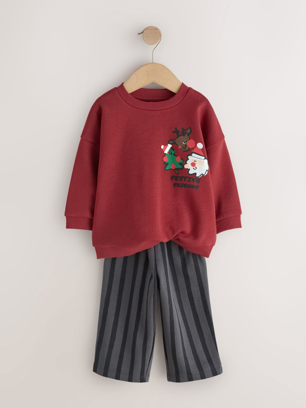 Burgundy Red Christmas Crew Neck Joggers Set (3mths-7yrs) - image 6