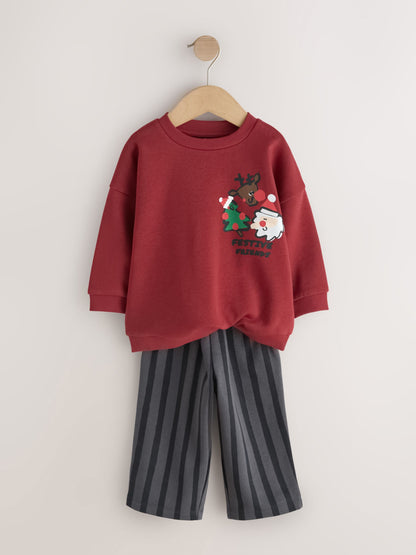 Burgundy Red Christmas Crew Neck Joggers Set (3mths-7yrs) - image 6