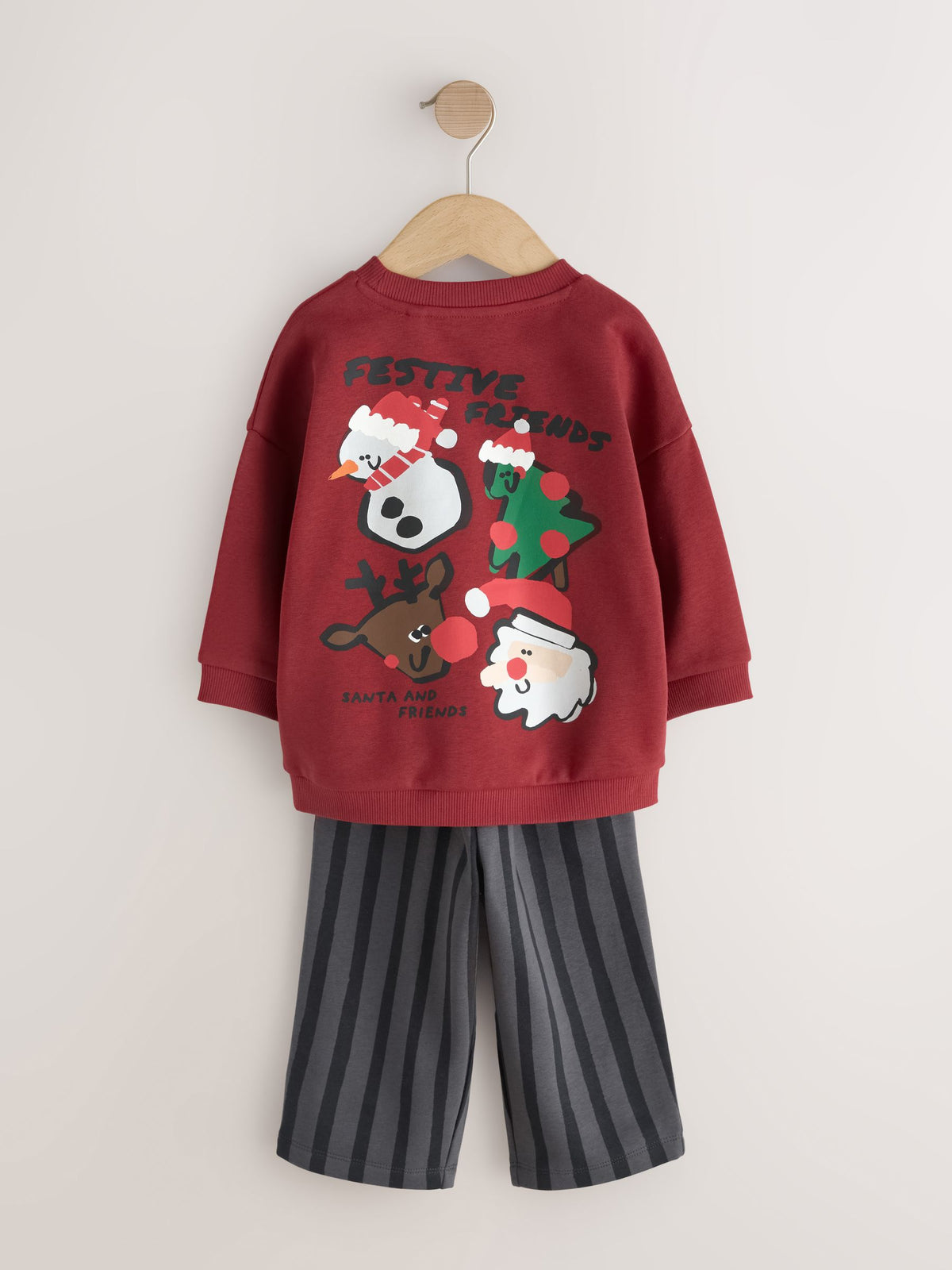 Burgundy Red Christmas Crew Neck Joggers Set (3mths-7yrs) - image 7