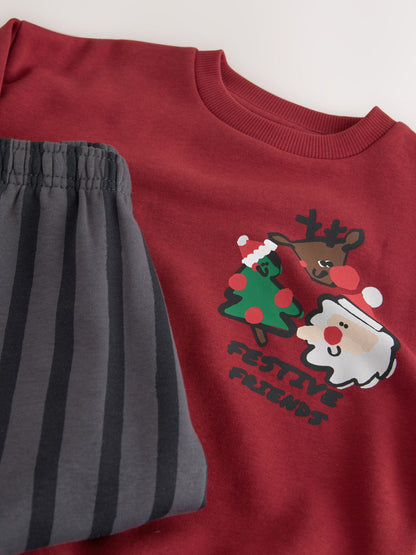 Burgundy Red Christmas Crew Neck Joggers Set (3mths-7yrs) - image 9