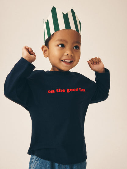 Dsiney Kidz - Navy on the good list Slogan Long Sleeve Christmas T-Shirt (3mths-7yrs) image 1