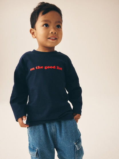 Dsiney Kidz - Navy on the good list Slogan Long Sleeve Christmas T-Shirt (3mths-7yrs) image 4