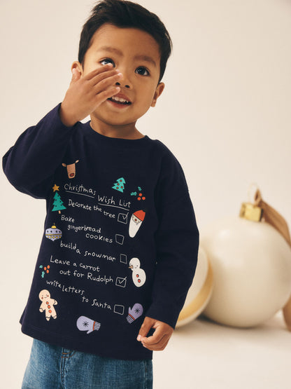 Dsiney Kidz - Navy Christmas Wish List Long Sleeve Christmas T-Shirt (3mths-7yrs) image 1