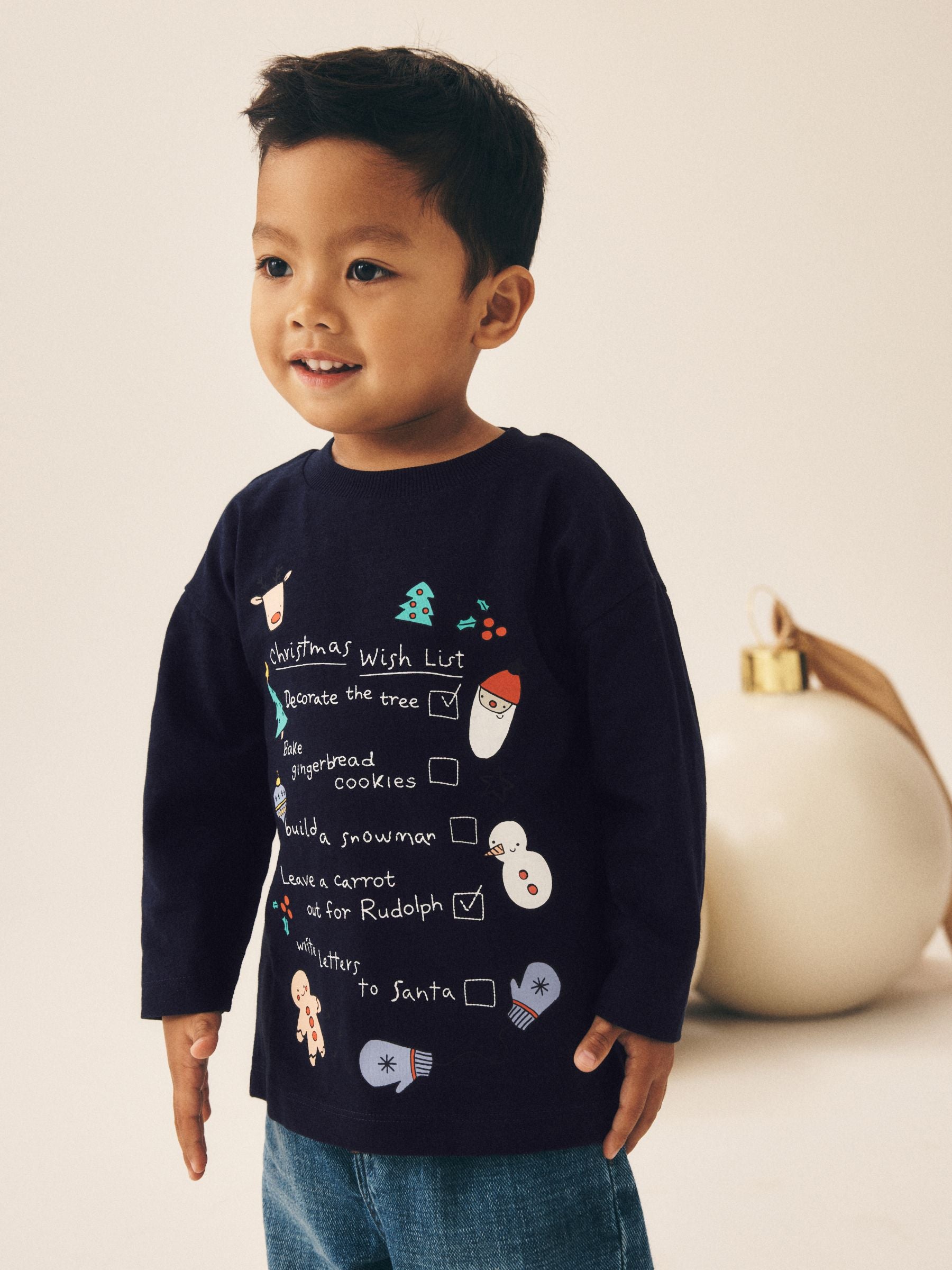 Dsiney Kidz - Navy Christmas Wish List Long Sleeve Christmas T-Shirt (3mths-7yrs) image 3