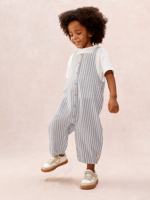 The White Company White Cotton Blend Stripe Seersucker Romper & T-Shirt Set image 1