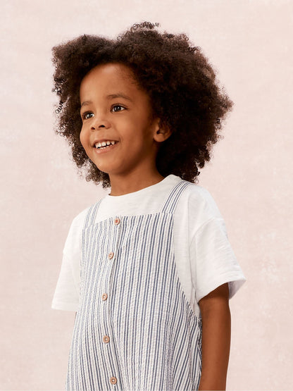 The White Company White Cotton Blend Stripe Seersucker Romper & T-Shirt Set image 2