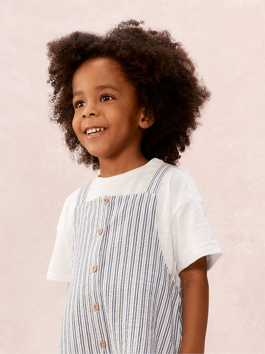 The White Company White Cotton Blend Stripe Seersucker Romper & T-Shirt Set image 2