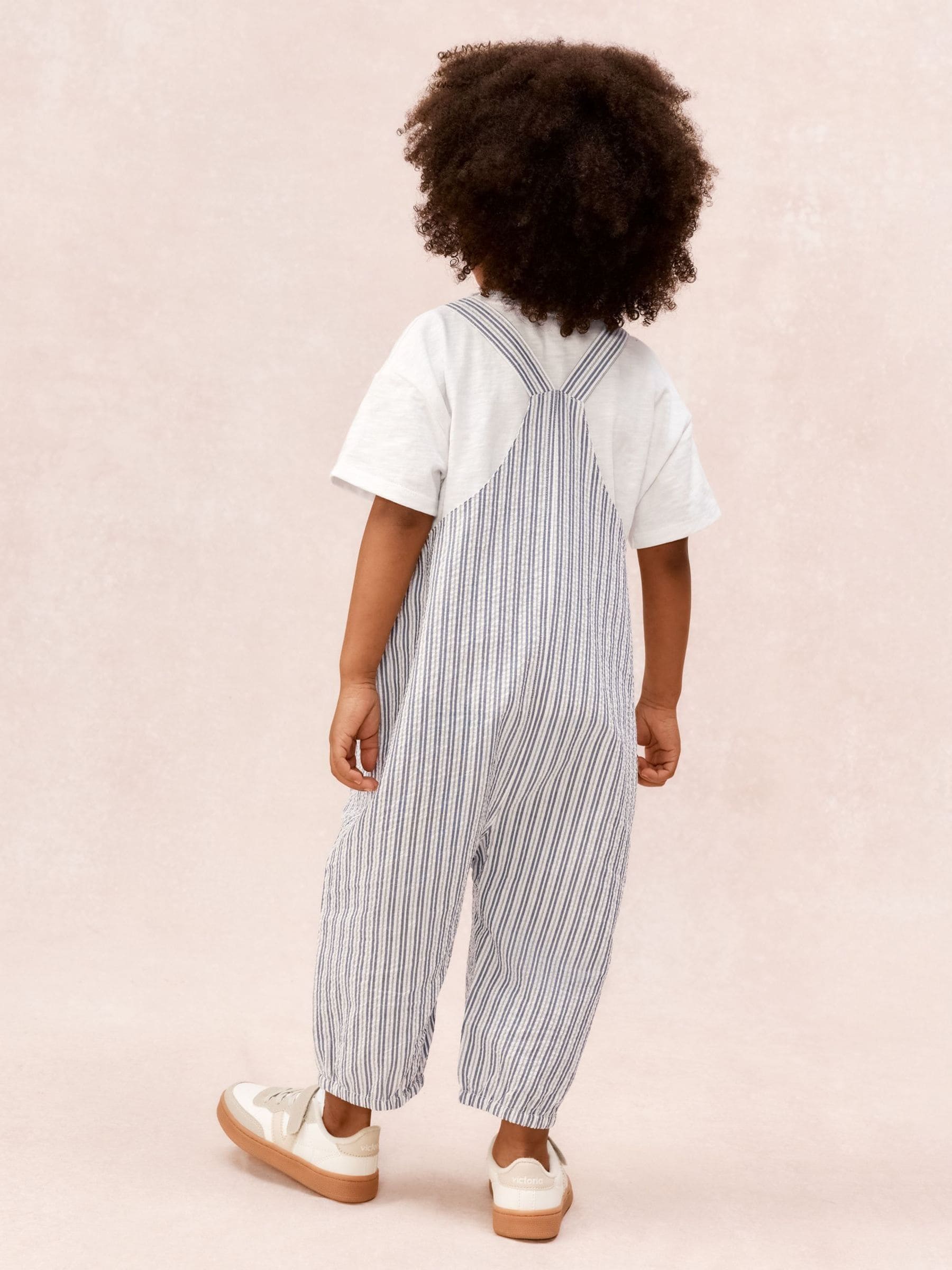 The White Company White Cotton Blend Stripe Seersucker Romper & T-Shirt Set image 3