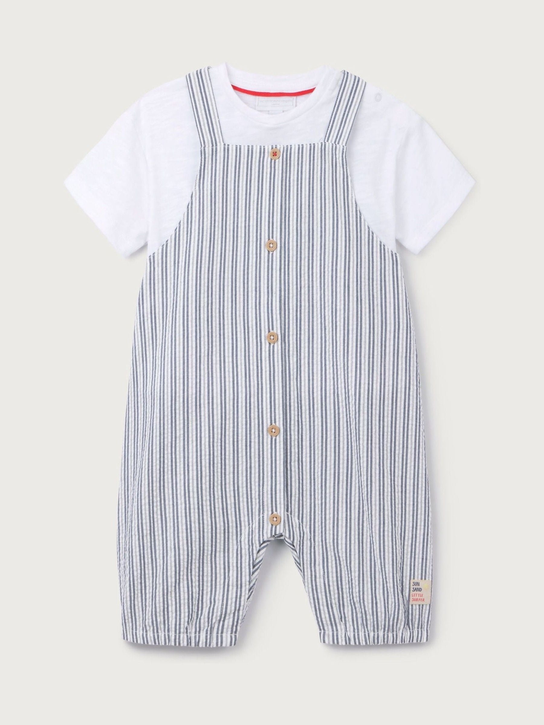 The White Company White Cotton Blend Stripe Seersucker Romper & T-Shirt Set image 4