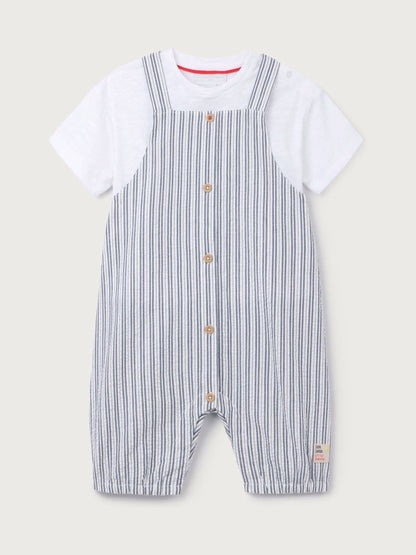 The White Company White Cotton Blend Stripe Seersucker Romper & T-Shirt Set image 4