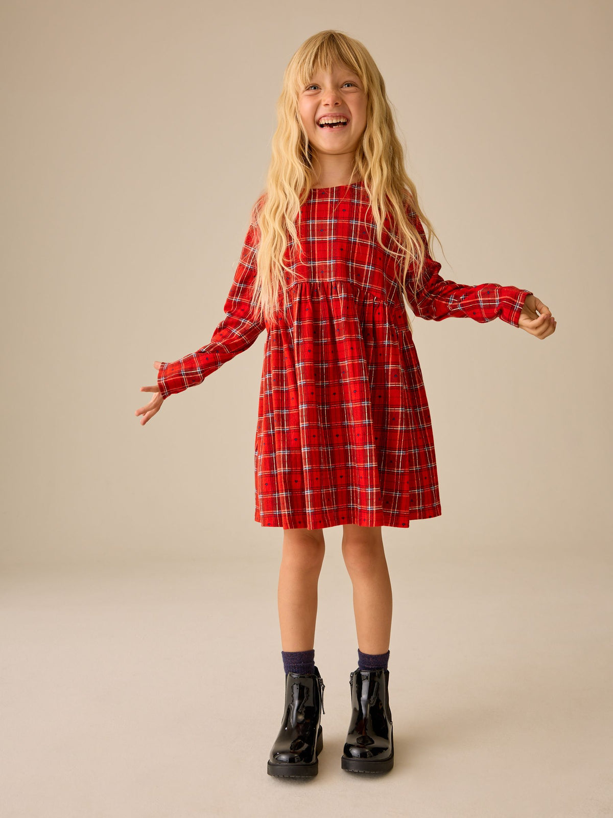 Dsiney Kidz - Red Check Jersey Long Sleeve Dress (3-16yrs) image 1