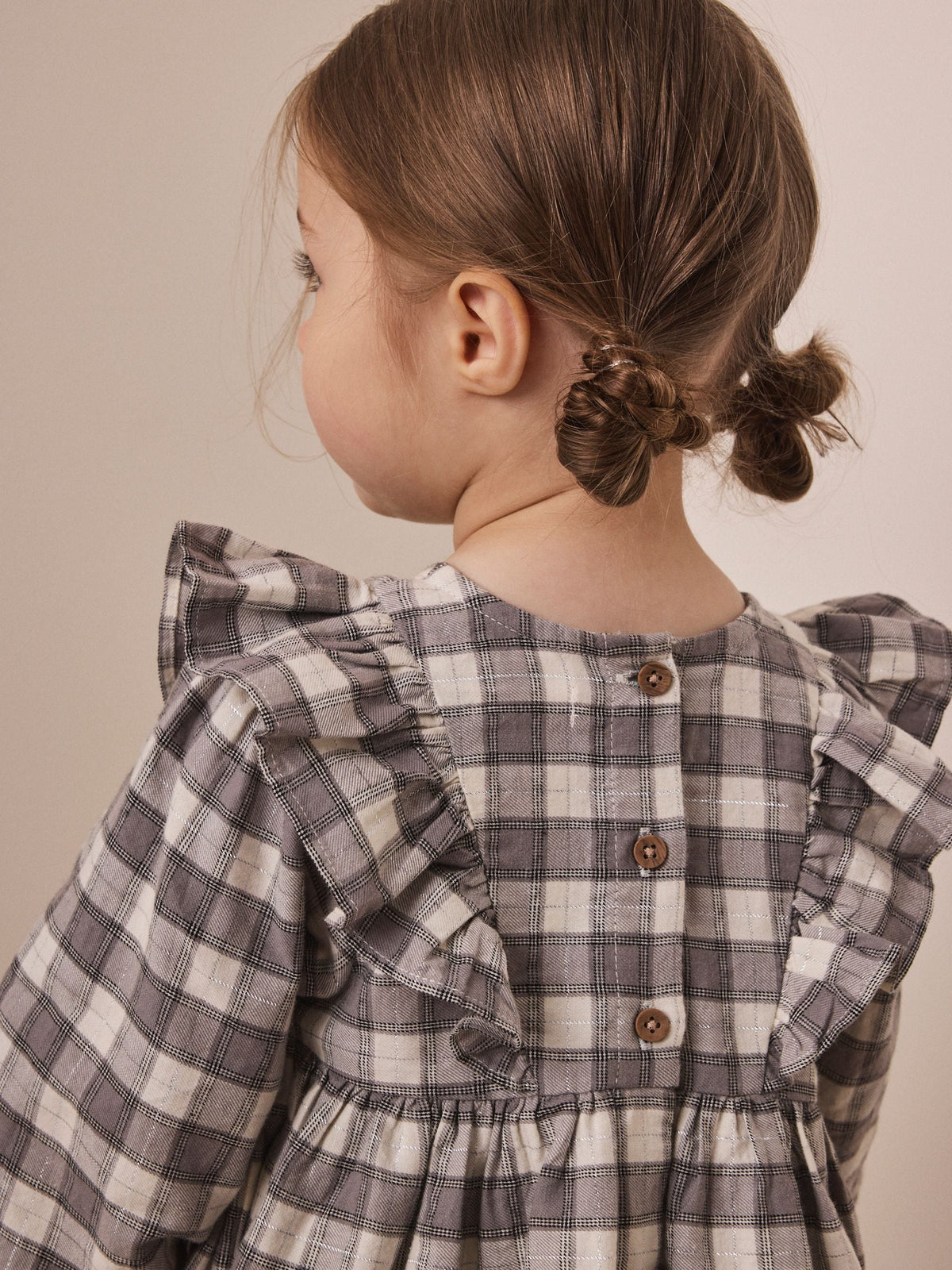 Dsiney Kidz - Grey Velvet Bow Long Sleeve Check Dress (3mths-8yrs) image 4