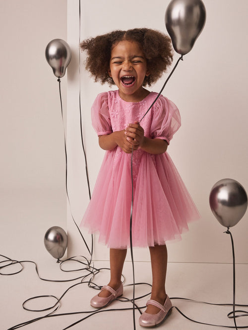 Dsiney Kidz - Pastel Pink 3D Flower Godet Occasion Dress (3mths-8yrs) image 1