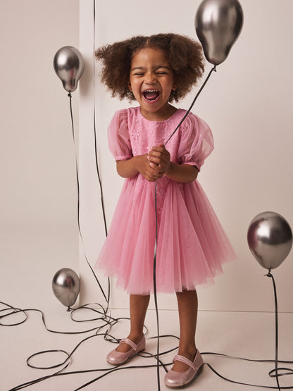Dsiney Kidz - Pastel Pink 3D Flower Godet Occasion Dress (3mths-8yrs) image 1