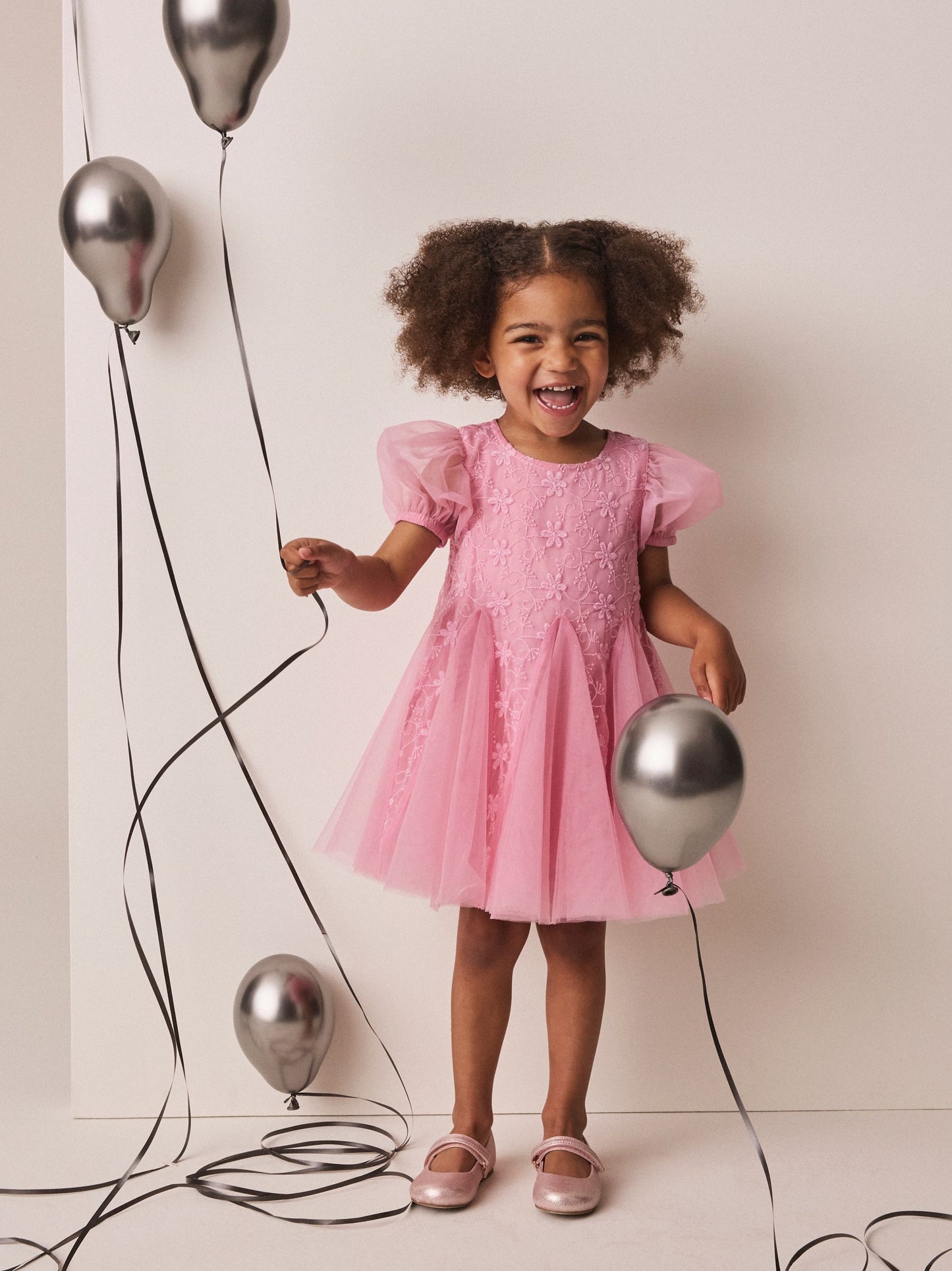 Dsiney Kidz - Pastel Pink 3D Flower Godet Occasion Dress (3mths-8yrs) image 2