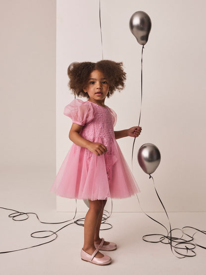 Dsiney Kidz - Pastel Pink 3D Flower Godet Occasion Dress (3mths-8yrs) image 3