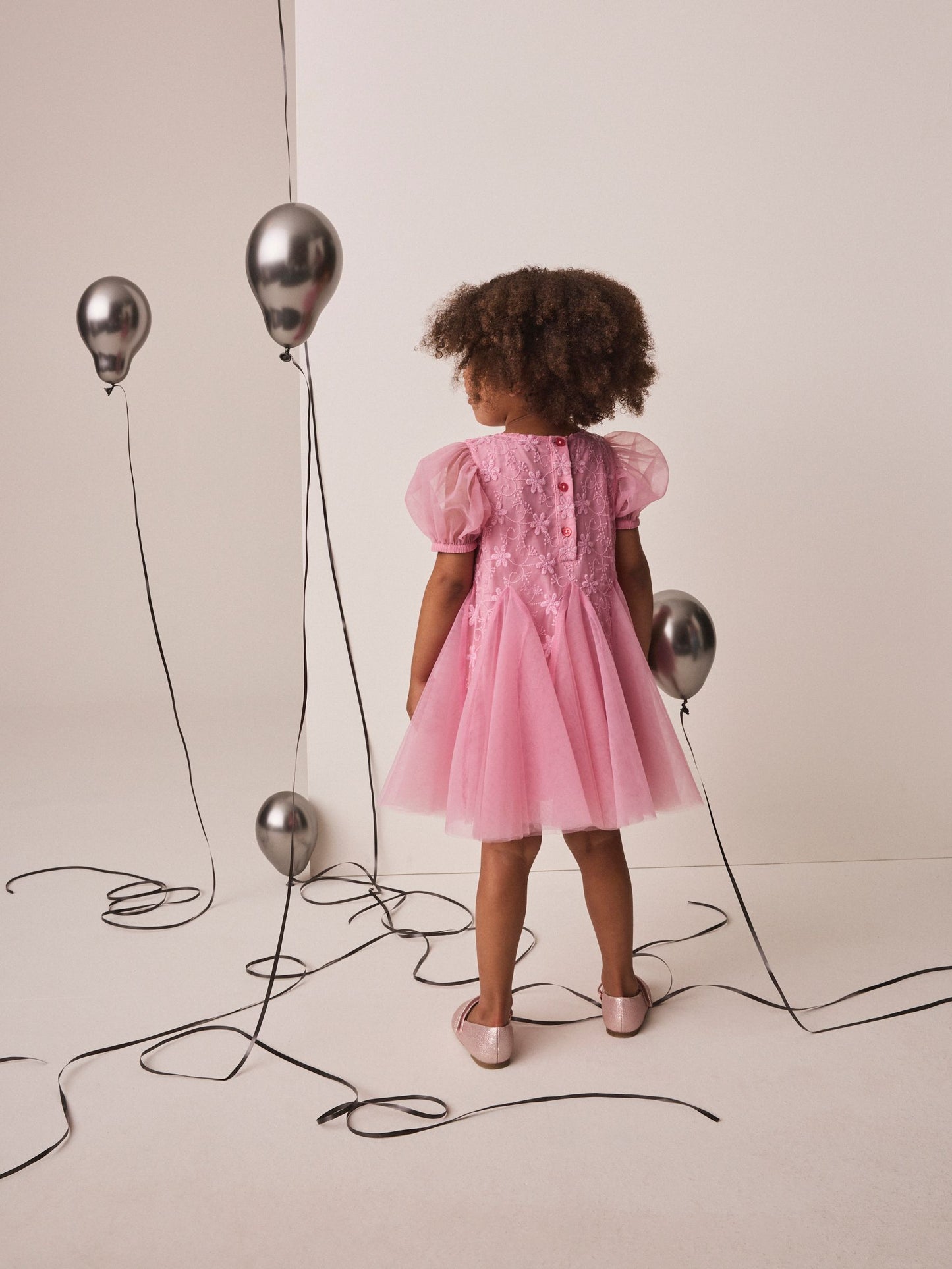 Dsiney Kidz - Pastel Pink 3D Flower Godet Occasion Dress (3mths-8yrs) image 4