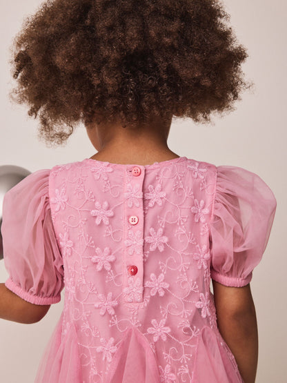 Dsiney Kidz - Pastel Pink 3D Flower Godet Occasion Dress (3mths-8yrs) image 5