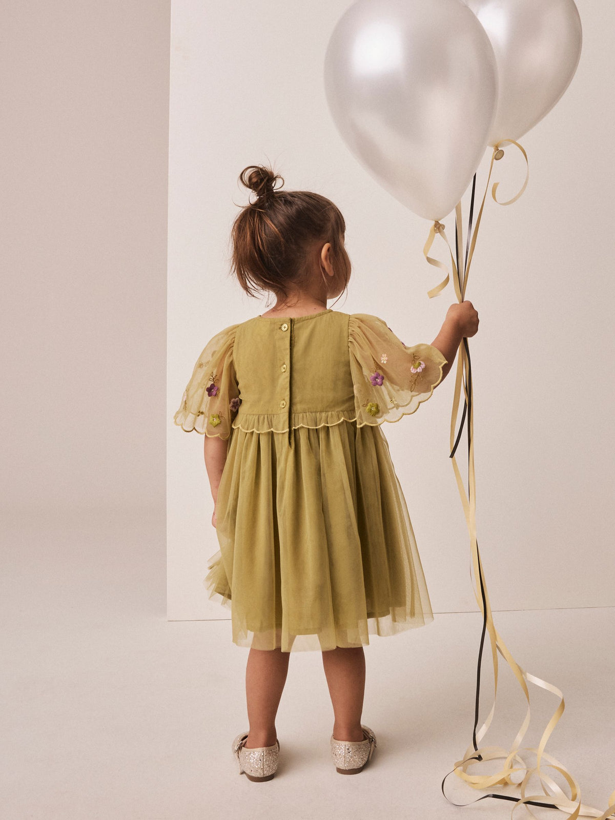 Dsiney Kidz - Olive Green Embroidered Mesh Occasion Dress (3mths-8yrs) image 3