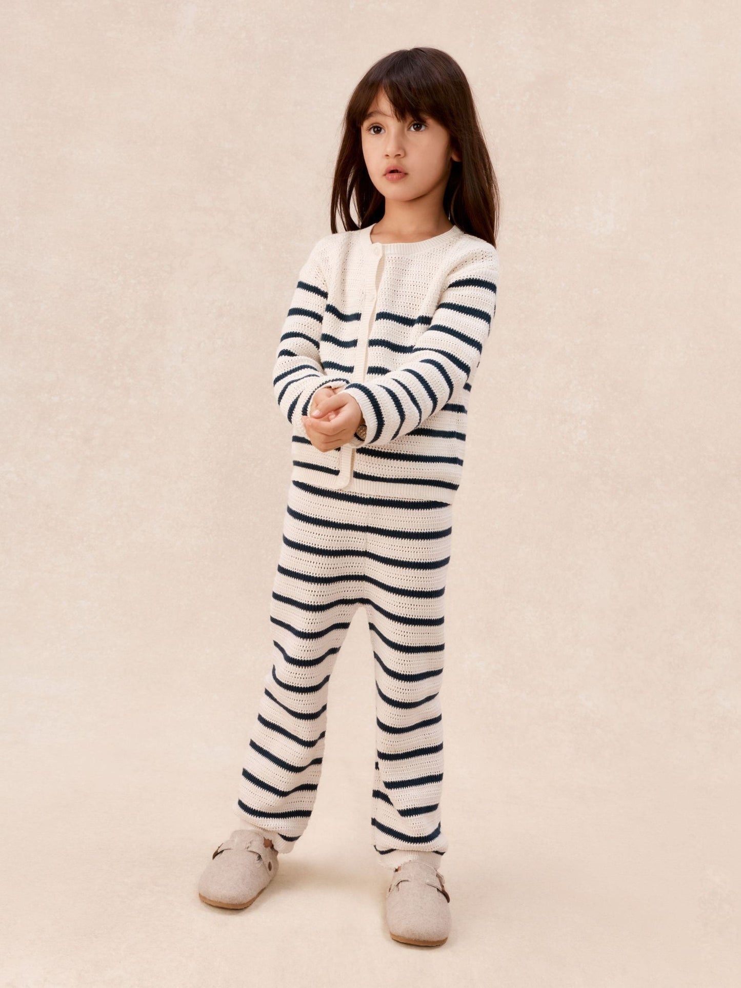 The White Company White Cotton Stripe Crochet Top & Jogger Set image 1