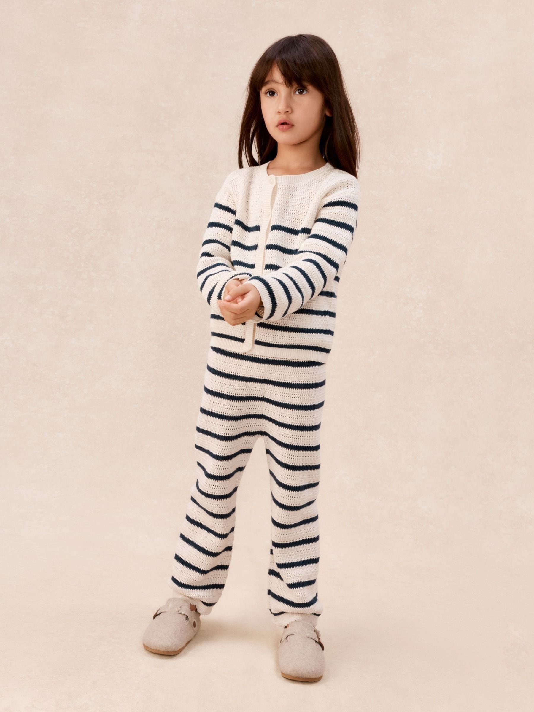 The White Company White Cotton Stripe Crochet Top & Jogger Set image 1