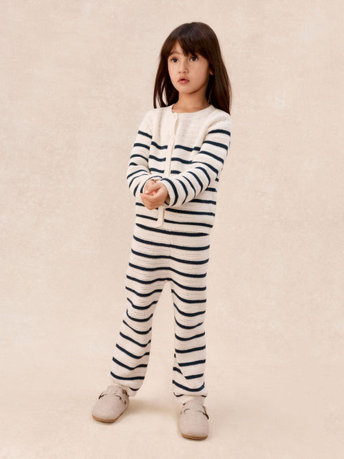 The White Company White Cotton Stripe Crochet Top & Jogger Set image 1