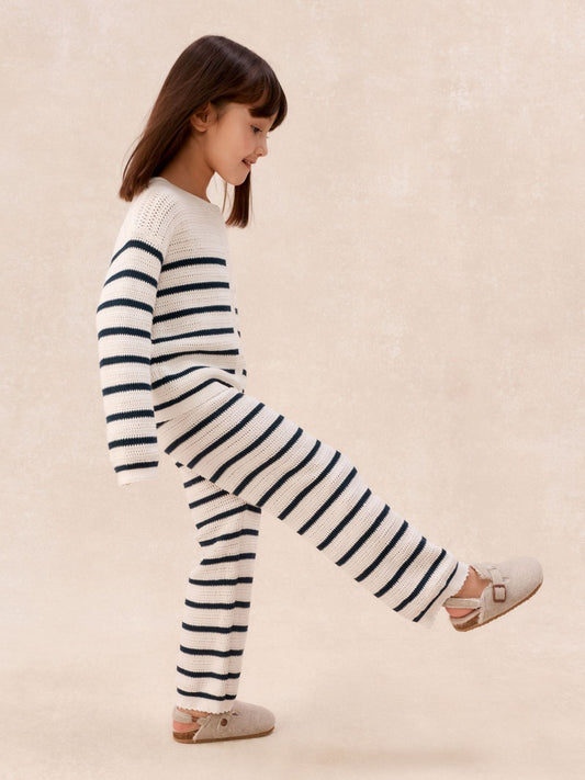The White Company White Cotton Stripe Crochet Top & Jogger Set image 2