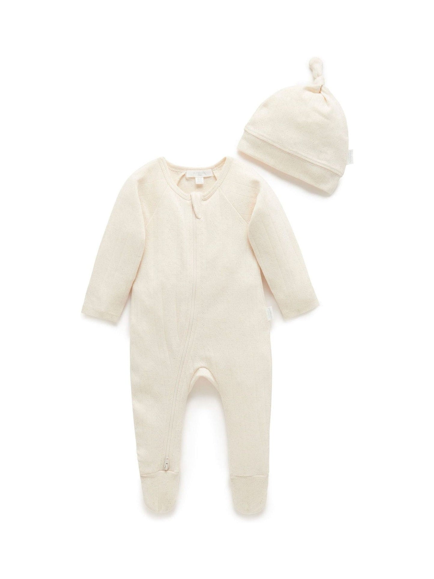 Purebaby Natural Pointelle Sleepsuit & Hat Pack image 1