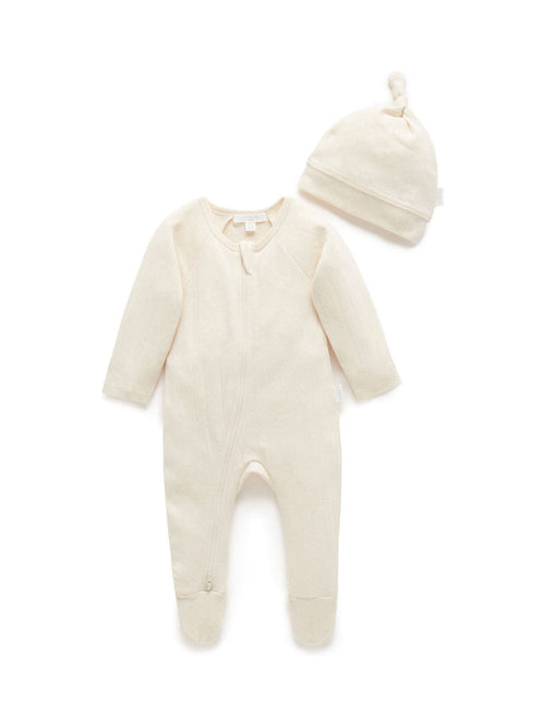 Purebaby Natural Pointelle Sleepsuit & Hat Pack image 1