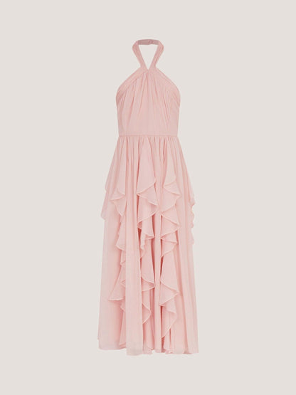 Monsoon Pale Pink Arizona Halter Ruffle Prom Dress image 1