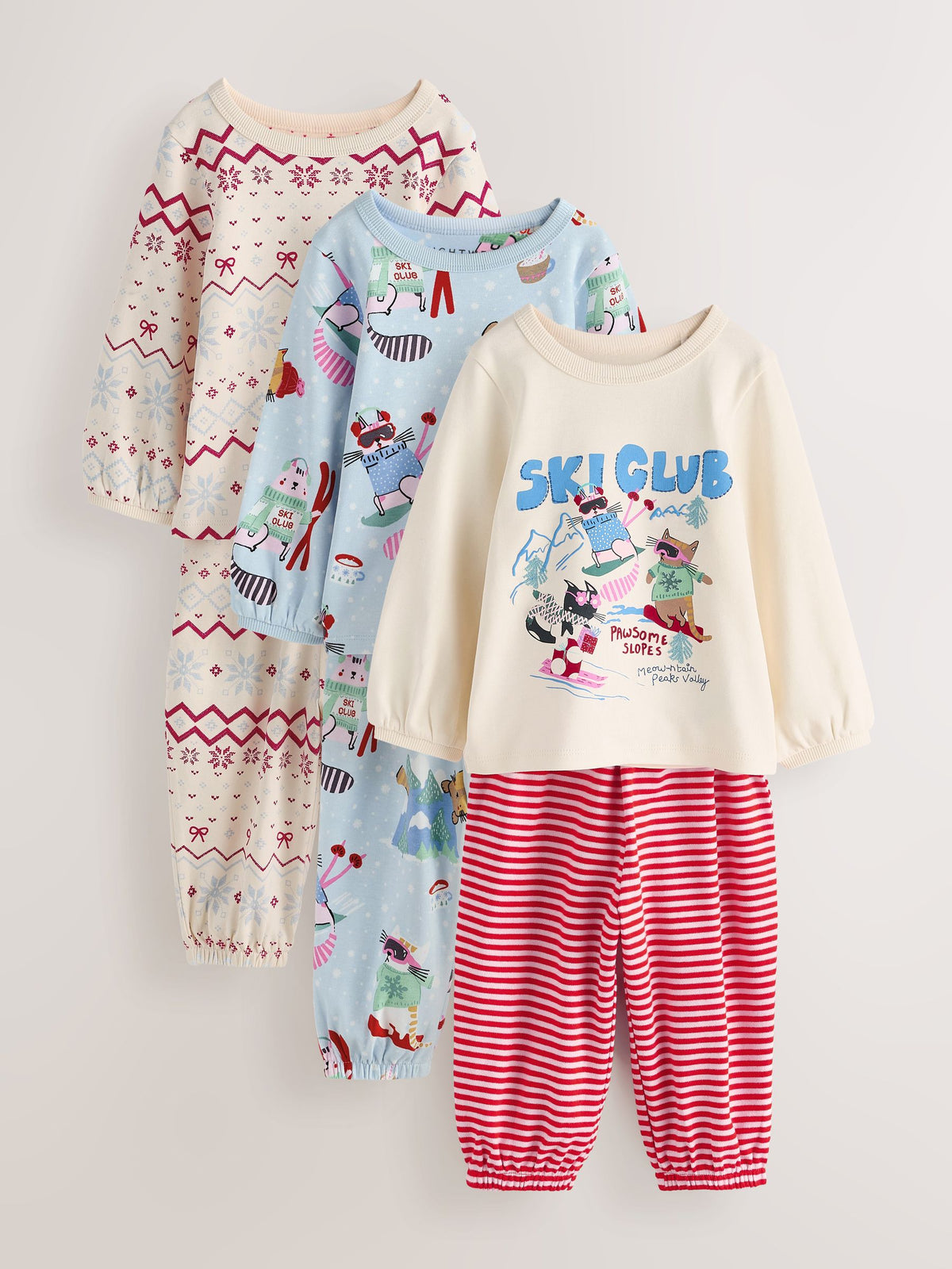 Cream/Blue Jogger Pyjamas Set 3 Pack (9mths-12yrs) - image 1