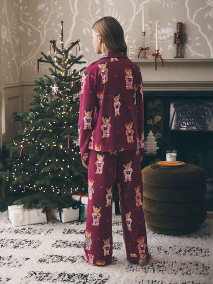 Burgundy Red Bear Jersey Button-Through Pyjamas (3-16yrs) - image 3