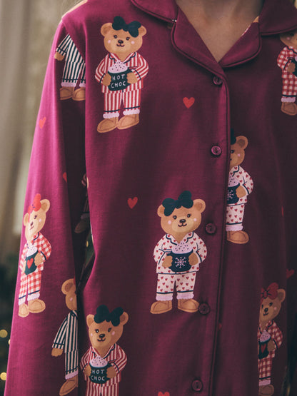 Burgundy Red Bear Jersey Button-Through Pyjamas (3-16yrs) - image 4