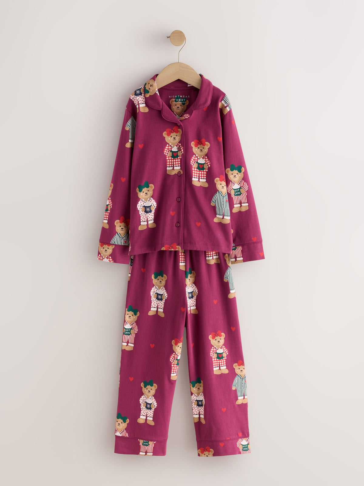 Burgundy Red Bear Jersey Button-Through Pyjamas (3-16yrs) - image 5