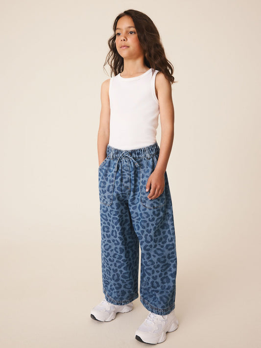 Dsiney Kidz - Leopard Print Denim Pull On Wide Leg Trousers (3-16yrs) image 1