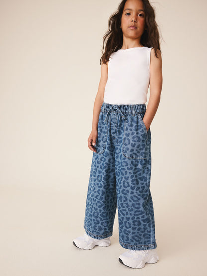 Dsiney Kidz - Leopard Print Denim Pull On Wide Leg Trousers (3-16yrs) image 2