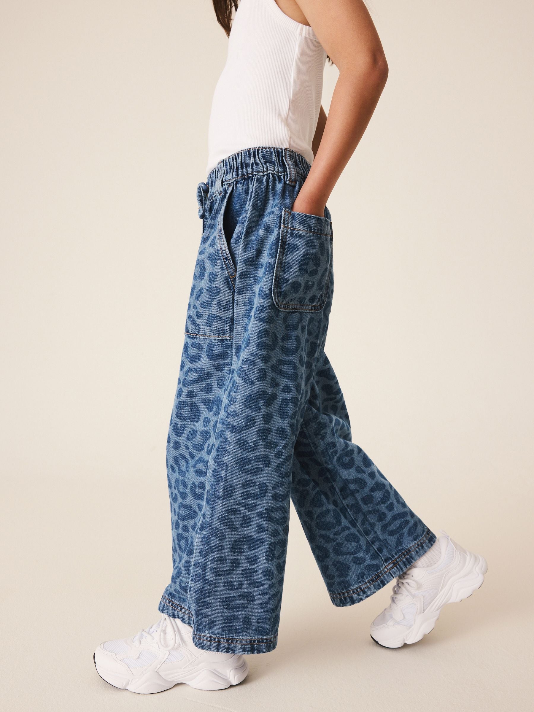 Dsiney Kidz - Leopard Print Denim Pull On Wide Leg Trousers (3-16yrs) image 3