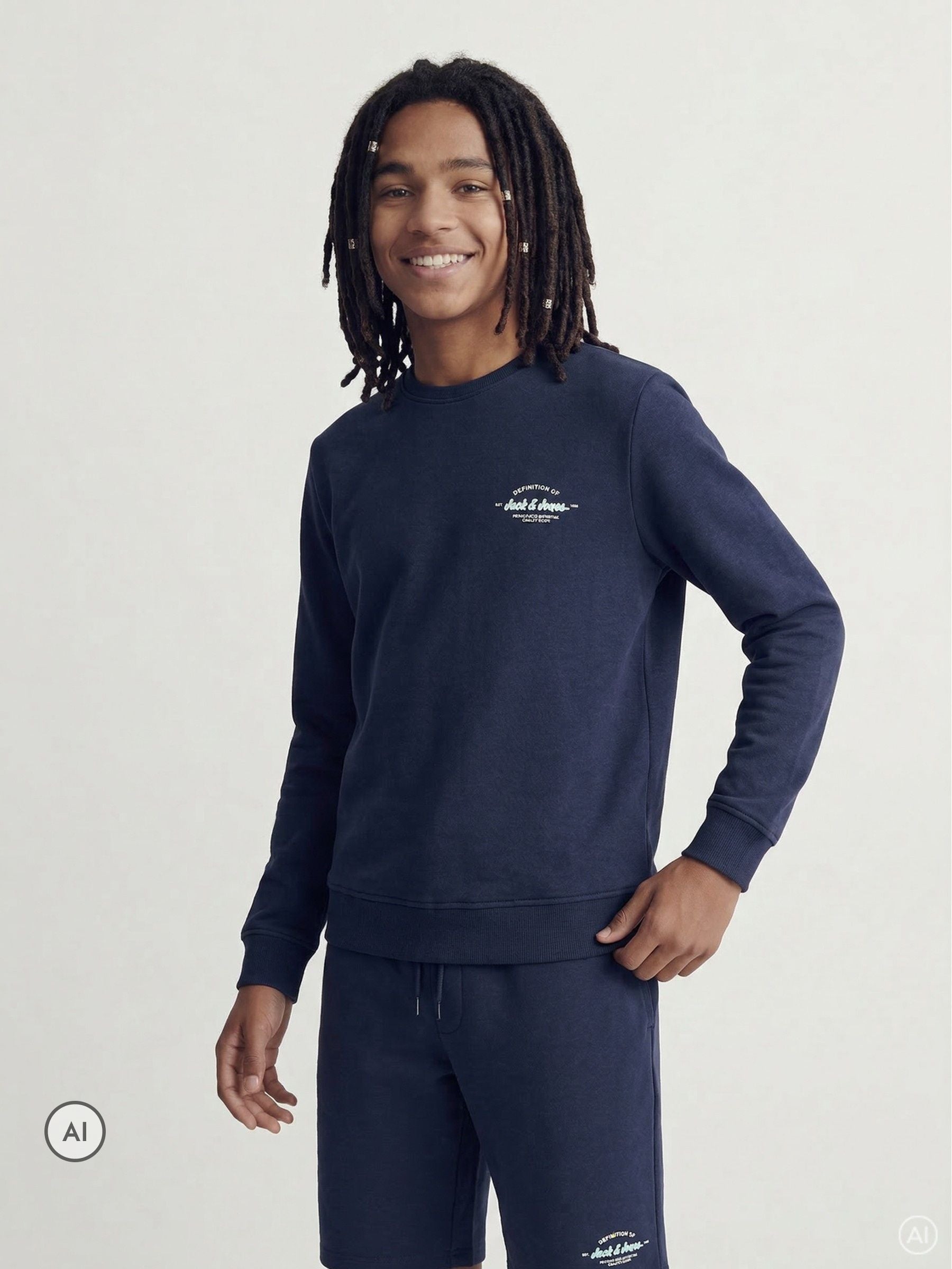 Dsiney Kidz - JACK & JONES Junior Blue Crew Neck Sweat Top & Short Set image 1