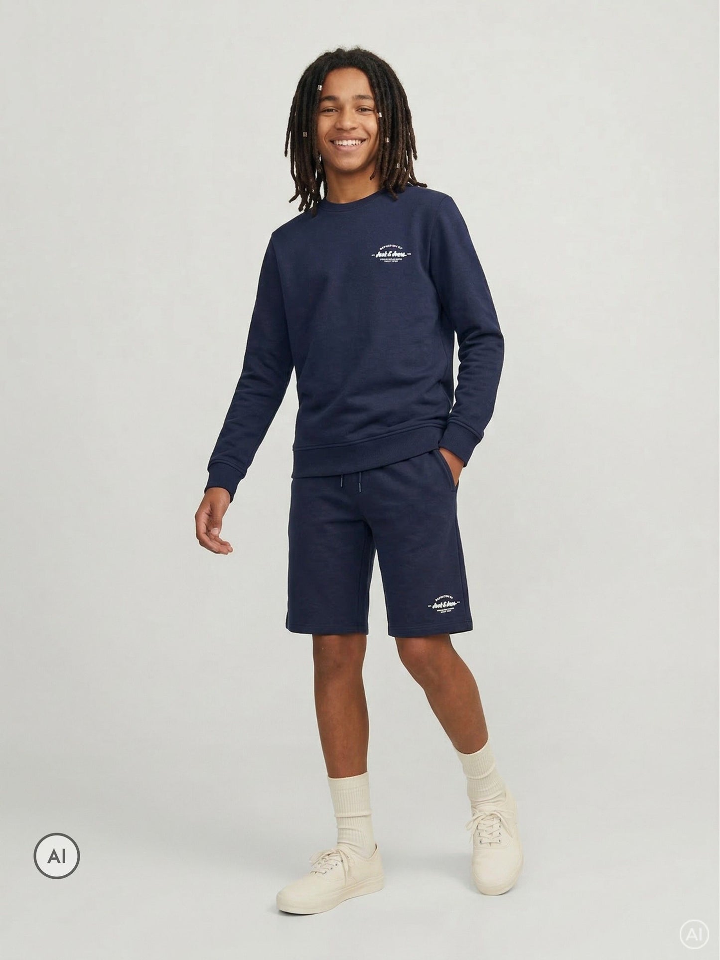 Dsiney Kidz - JACK & JONES Junior Blue Crew Neck Sweat Top & Short Set image 2