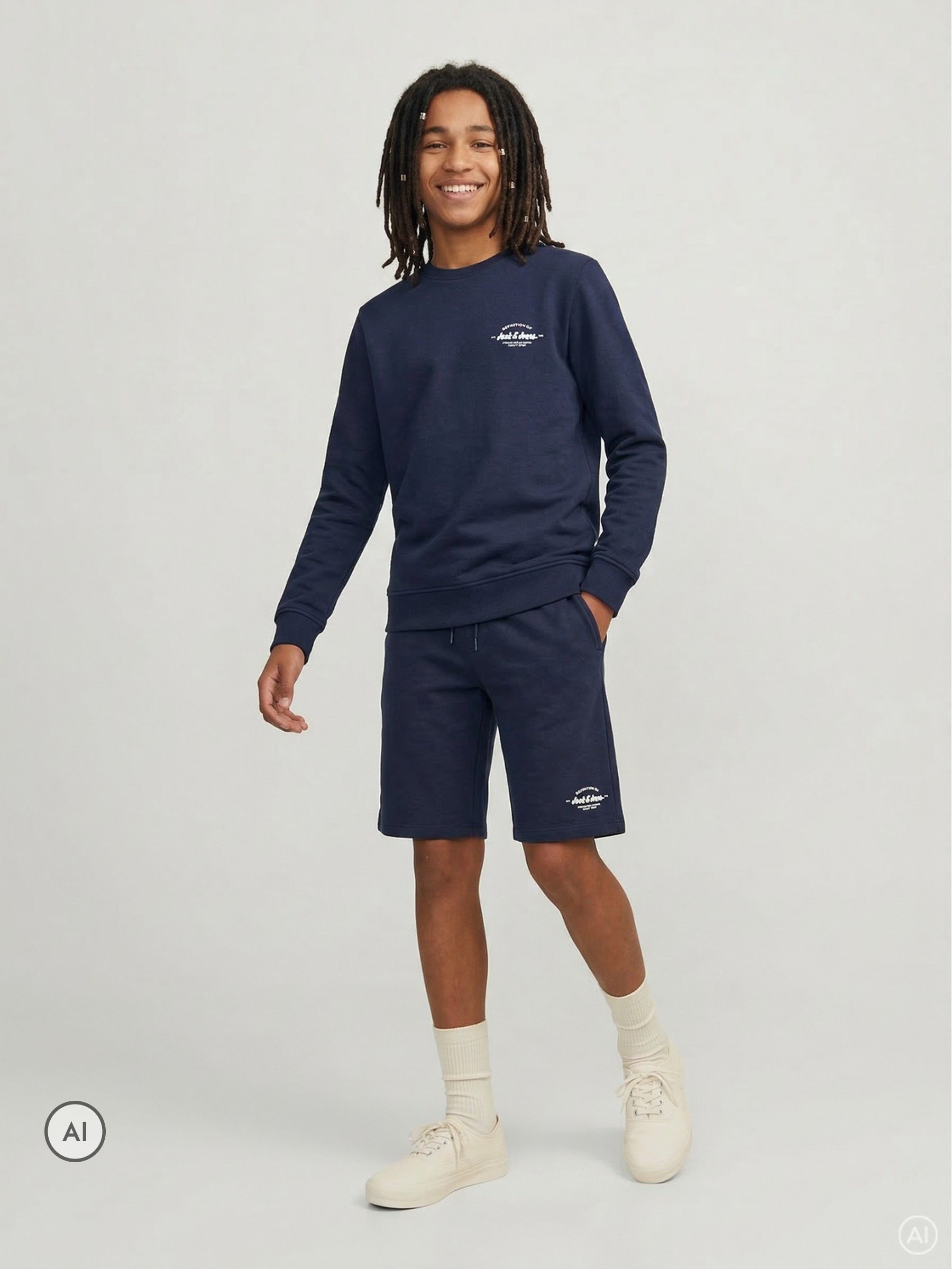 Dsiney Kidz - JACK & JONES Junior Blue Crew Neck Sweat Top & Short Set image 2