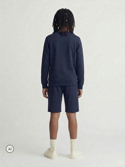 Dsiney Kidz - JACK & JONES Junior Blue Crew Neck Sweat Top & Short Set image 3