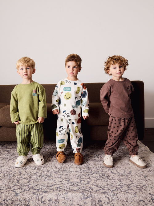 Dsiney Kidz - Green/Ecru/Tan Smiley Shapes Oversized Pyjamas 3 Pack (9mths-10yrs) image 1