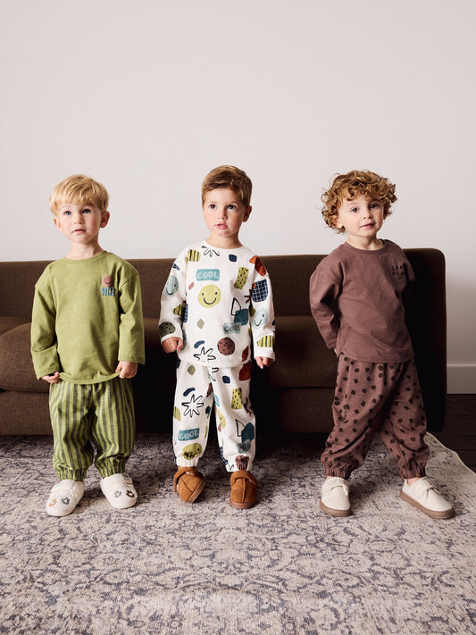 Dsiney Kidz - Green/Ecru/Tan Smiley Shapes Oversized Pyjamas 3 Pack (9mths-10yrs) image 1