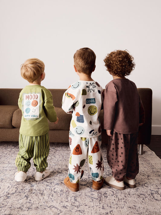 Dsiney Kidz - Green/Ecru/Tan Smiley Shapes Oversized Pyjamas 3 Pack (9mths-10yrs) image 2