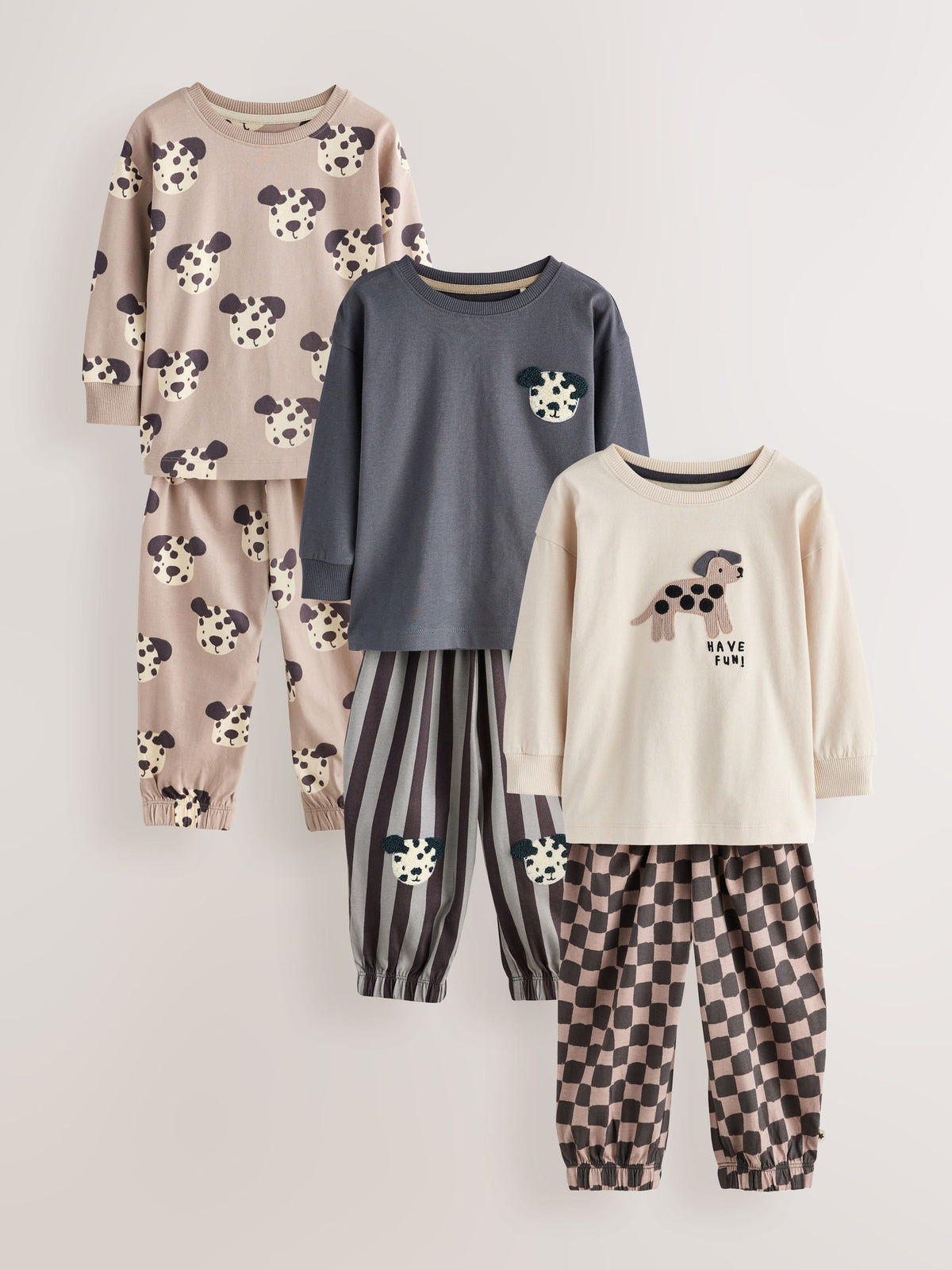 Ecru/Charcoal Mono Dog Oversized Pyjamas 3 Pack (9mths-10yrs) - image 1