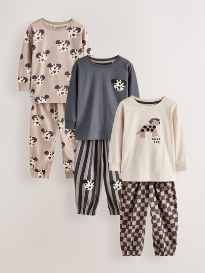 Ecru/Charcoal Mono Dog Oversized Pyjamas 3 Pack (9mths-10yrs) - image 1